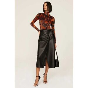 Fuzzi Mesh Turtleneck Top Orange Burgundy Floral Snakeskin Print Italy Size M